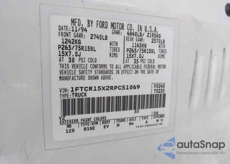 1994 Ford Ranger Super Cab from USA, damaged, VIN 1FTCR15X2RPC51069